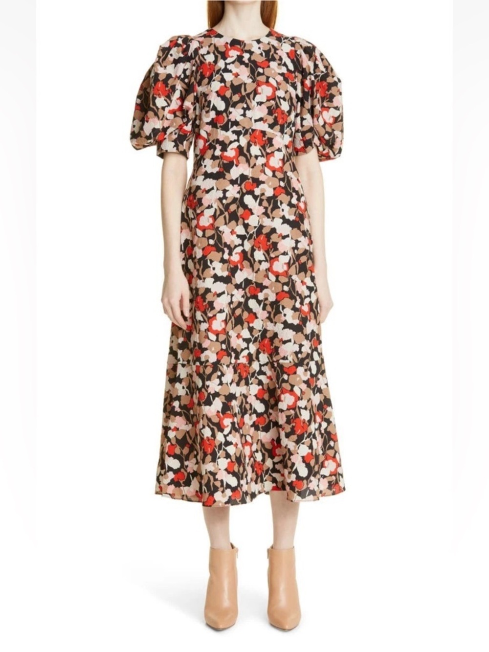Ted Baker Black Floral Puff-Sleeve Midi Dress with Blush Accents size 2(us6) - Picture 2 of 16